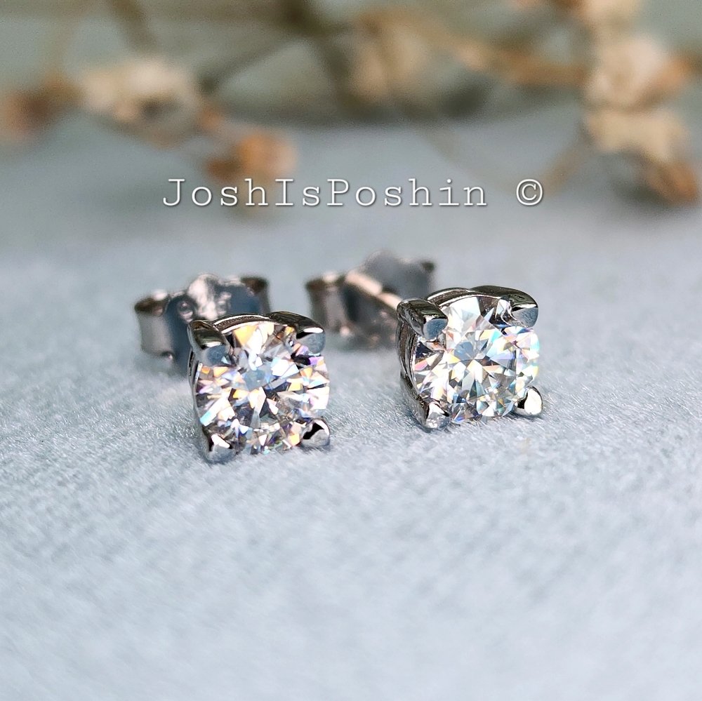 5MM Moissanite heart prong solitaire stud earrings in sterling silver